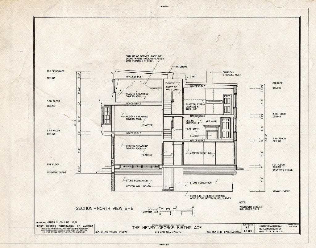 Blueprint HABS PA,51-Phila,310- (Sheet 7 of 9) - Henry George Birthplace, 413 South Tenth Street, Philadelphia, Philadelphia County, PA