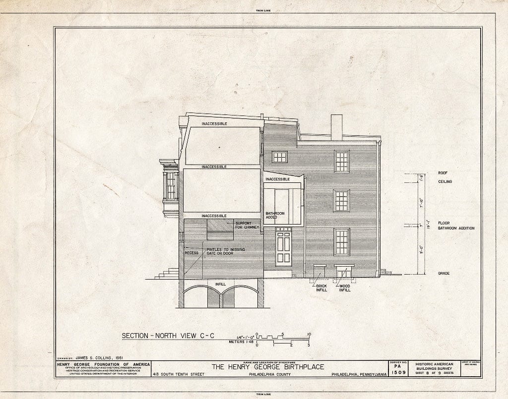 Blueprint HABS PA,51-Phila,310- (Sheet 8 of 9) - Henry George Birthplace, 413 South Tenth Street, Philadelphia, Philadelphia County, PA