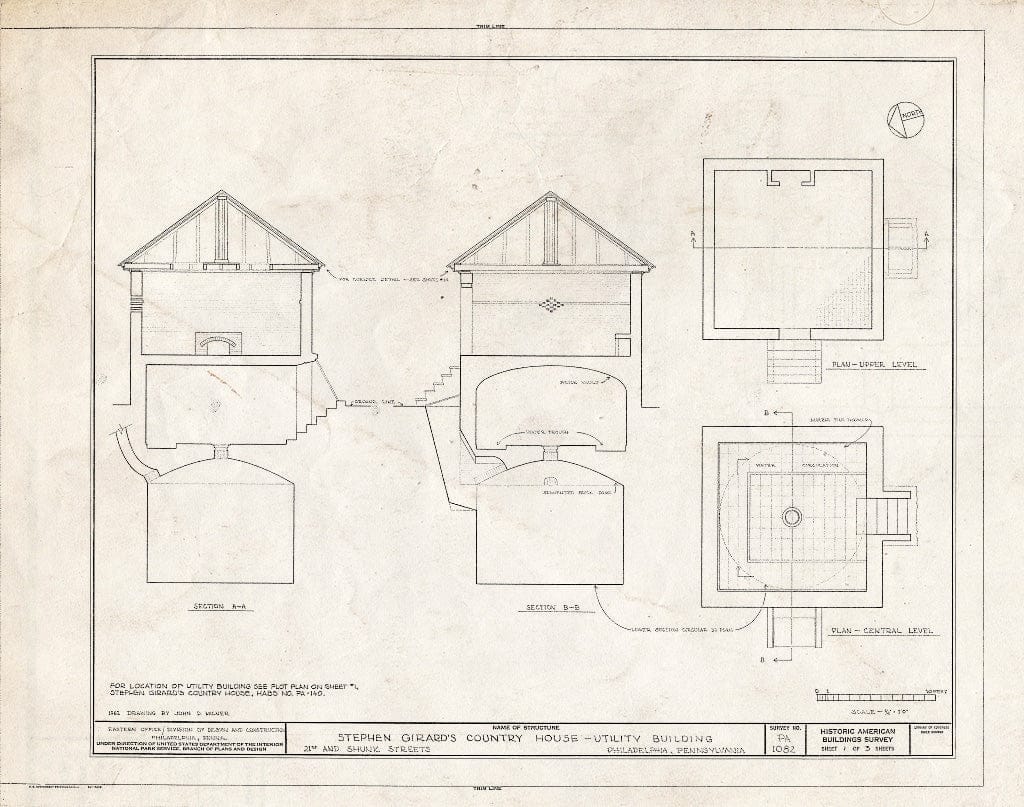 Blueprint HABS PA,51-Phila,226A- (Sheet 1 of 3) - Stephen Girard Country House, Utility Building, Shunk & Twenty-First Streets, Philadelphia, Philadelphia County, PA