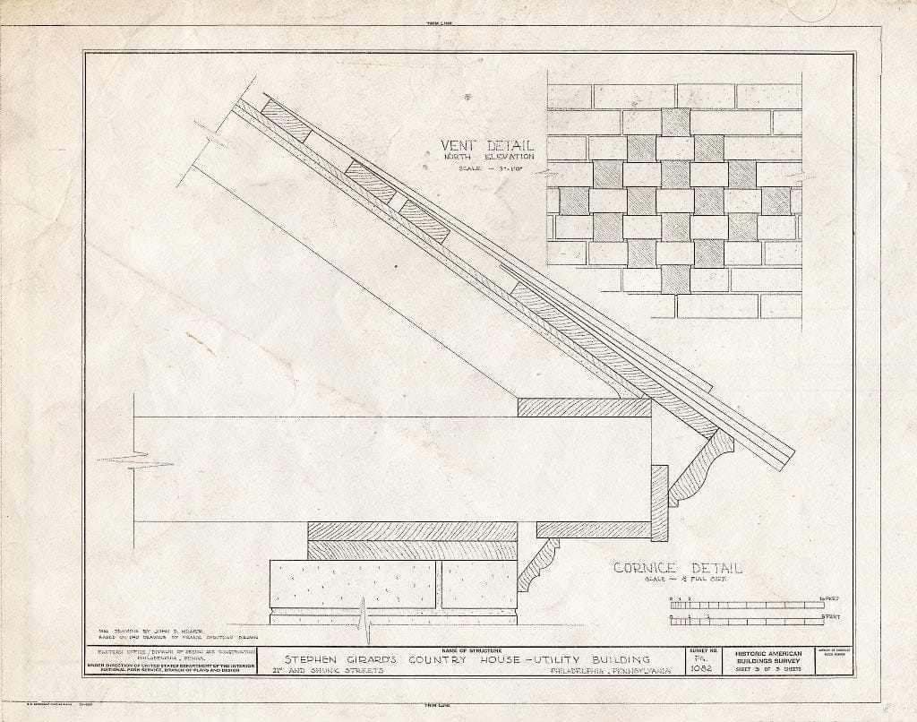 Blueprint HABS PA,51-Phila,226A- (Sheet 3 of 3) - Stephen Girard Country House, Utility Building, Shunk & Twenty-First Streets, Philadelphia, Philadelphia County, PA