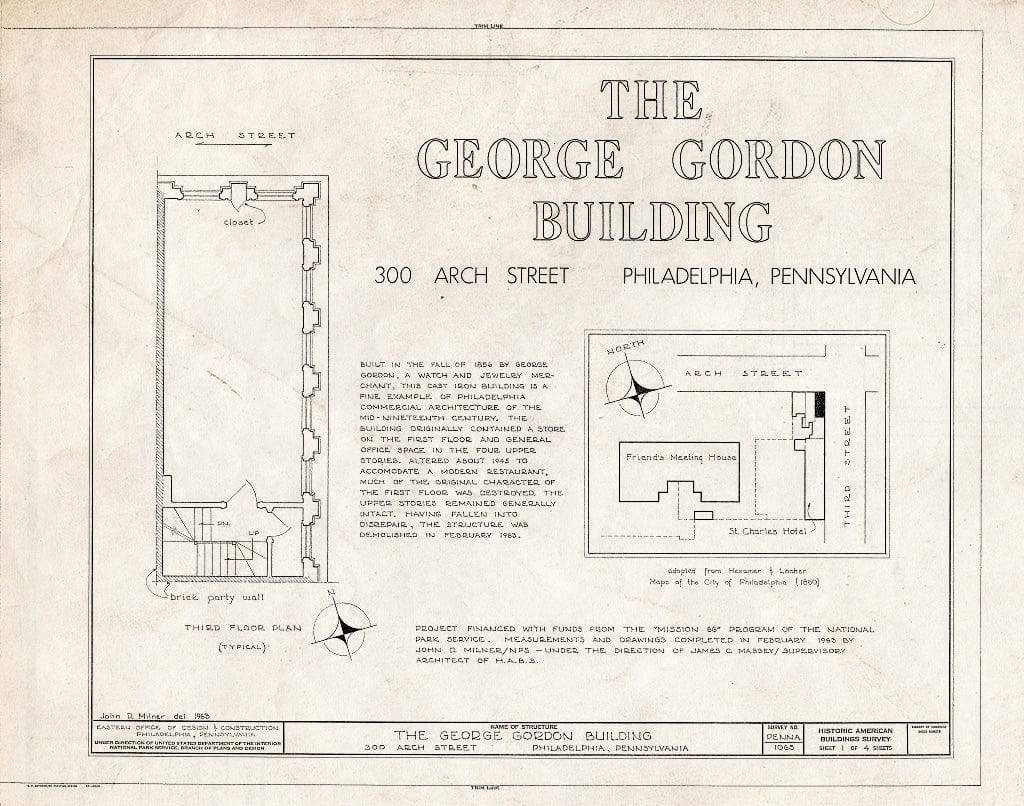 Blueprint HABS PA,51-Phila,258- (Sheet 1 of 4) - George Gordon Building, 300 Arch Street, Philadelphia, Philadelphia County, PA