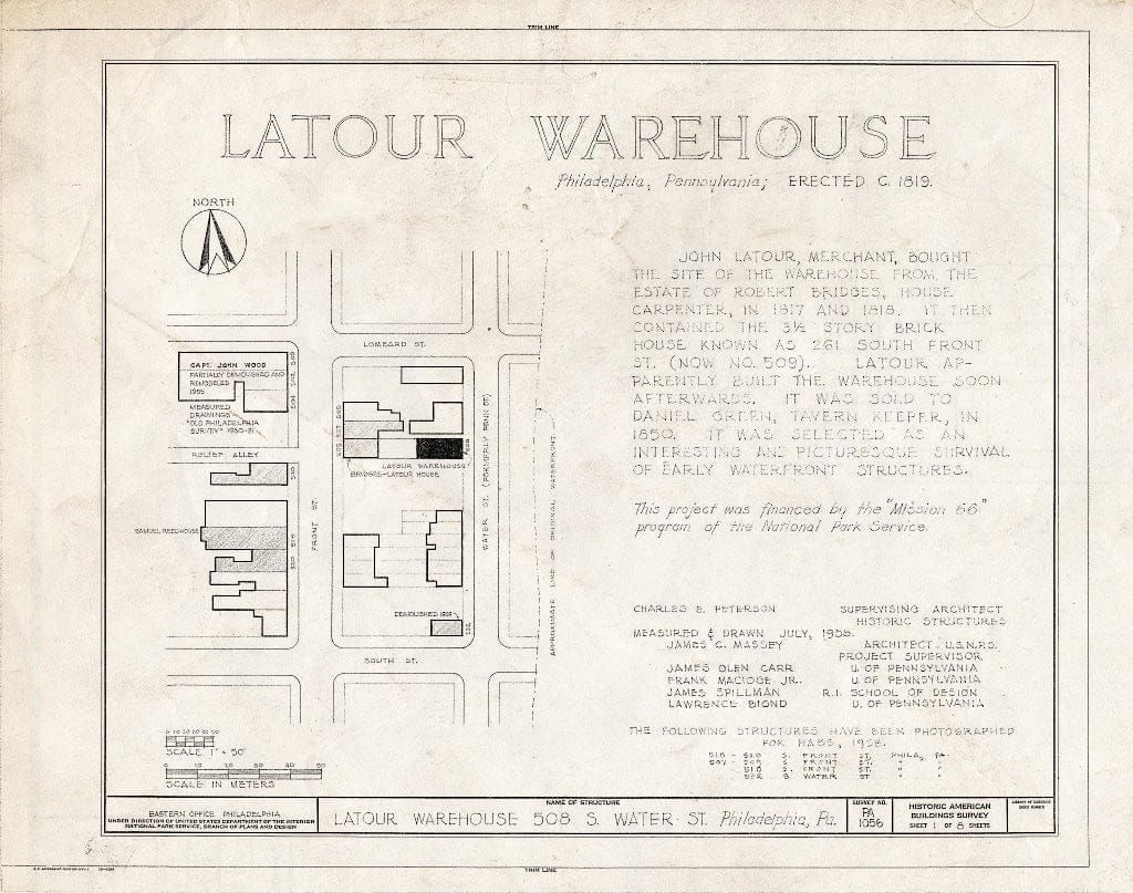 Blueprint HABS PA,51-Phila,254- (Sheet 1 of 8) - Latour Warehouse, 508 South Water Street, Philadelphia, Philadelphia County, PA