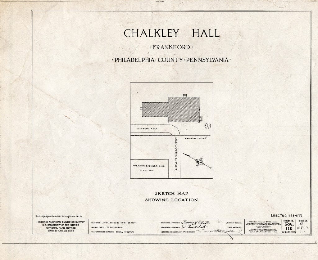 Blueprint HABS PA,51-Phila,62- (Sheet 0 of 24) - Chalkley Hall, Wheatsheaf Lane & Sepviva Street, Philadelphia, Philadelphia County, PA