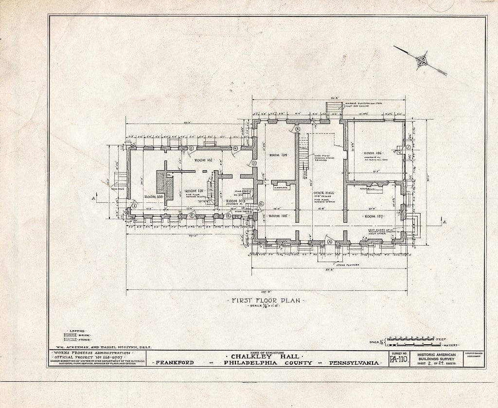 Blueprint HABS PA,51-Phila,62- (Sheet 2 of 24) - Chalkley Hall, Wheatsheaf Lane & Sepviva Street, Philadelphia, Philadelphia County, PA