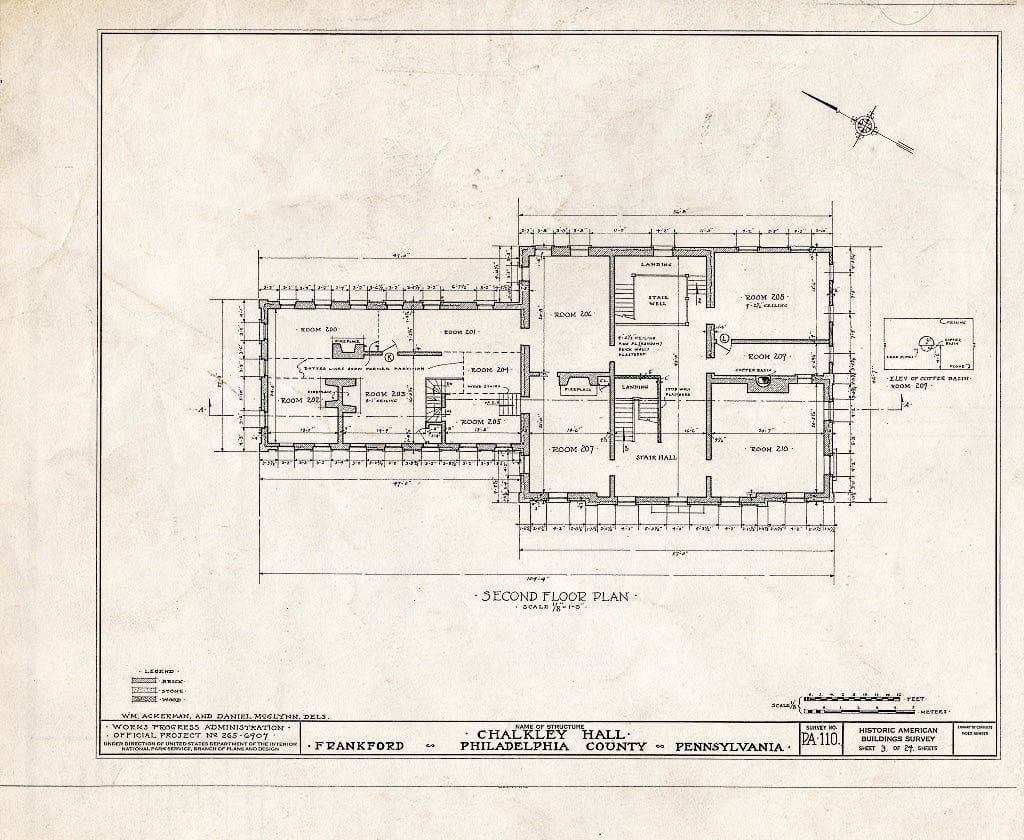 Blueprint HABS PA,51-Phila,62- (Sheet 3 of 24) - Chalkley Hall, Wheatsheaf Lane & Sepviva Street, Philadelphia, Philadelphia County, PA