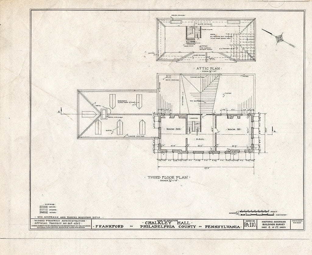 Blueprint HABS PA,51-Phila,62- (Sheet 4 of 24) - Chalkley Hall, Wheatsheaf Lane & Sepviva Street, Philadelphia, Philadelphia County, PA