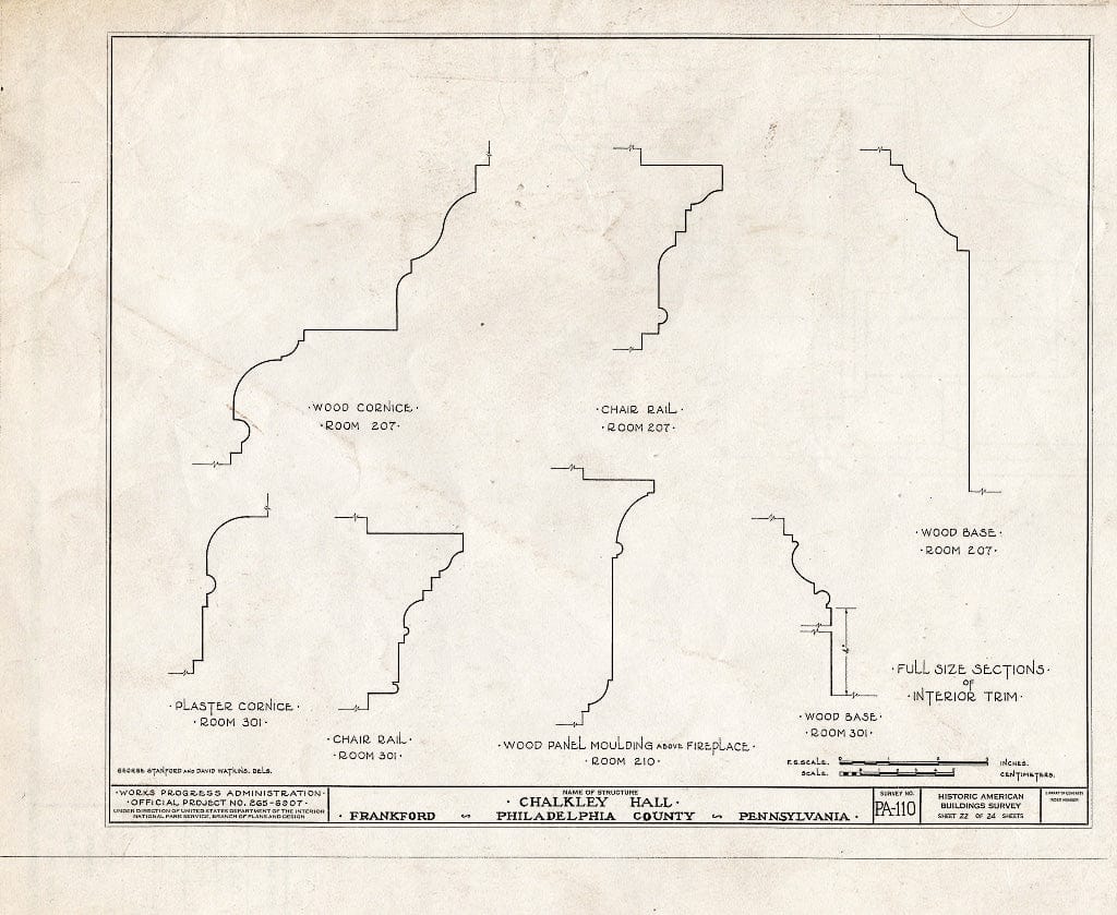 Blueprint HABS PA,51-Phila,62- (Sheet 22 of 24) - Chalkley Hall, Wheatsheaf Lane & Sepviva Street, Philadelphia, Philadelphia County, PA