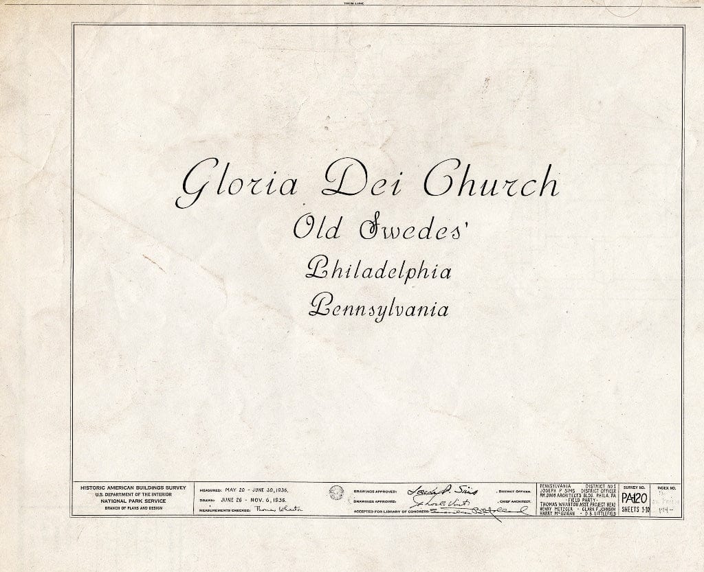 Blueprint HABS PA,51-Phila,174- (Sheet 0 of 10) - Gloria Dei (Church), 929 South Water Street, Philadelphia, Philadelphia County, PA