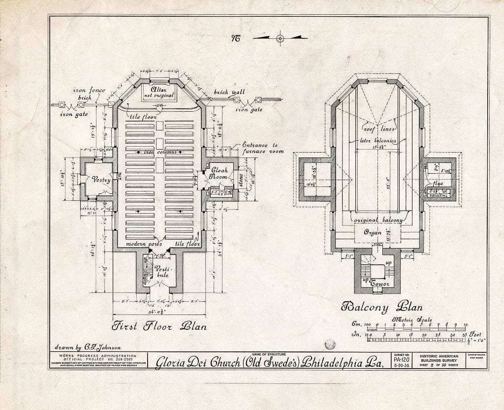Blueprint HABS PA,51-Phila,174- (Sheet 2 of 10) - Gloria Dei (Church), 929 South Water Street, Philadelphia, Philadelphia County, PA