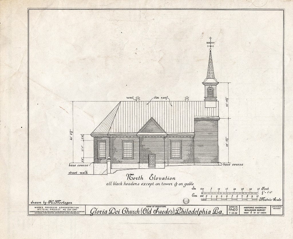 Blueprint HABS PA,51-Phila,174- (Sheet 4 of 10) - Gloria Dei (Church), 929 South Water Street, Philadelphia, Philadelphia County, PA