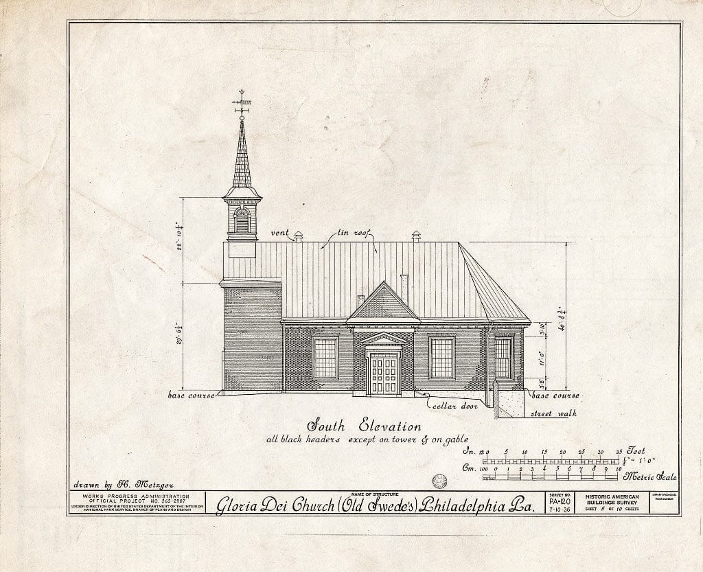 Blueprint HABS PA,51-Phila,174- (Sheet 5 of 10) - Gloria Dei (Church), 929 South Water Street, Philadelphia, Philadelphia County, PA