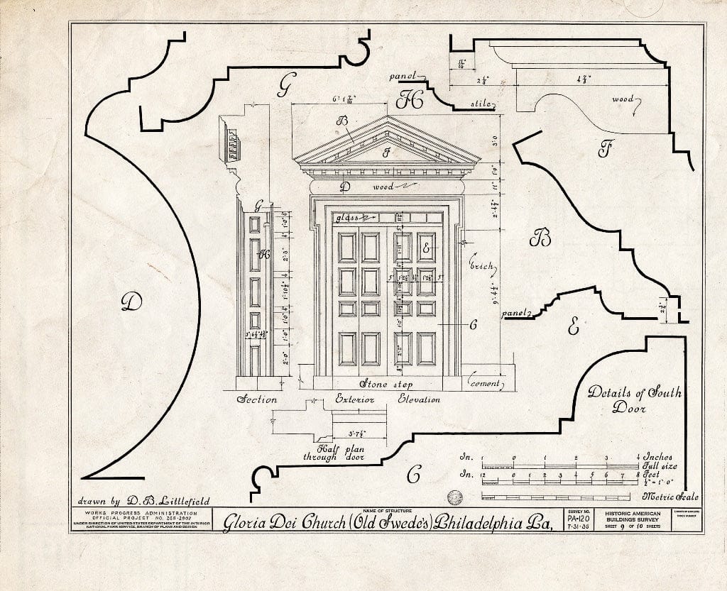 Blueprint HABS PA,51-Phila,174- (Sheet 9 of 10) - Gloria Dei (Church), 929 South Water Street, Philadelphia, Philadelphia County, PA