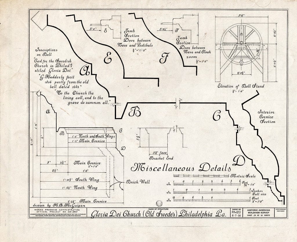 Blueprint HABS PA,51-Phila,174- (Sheet 10 of 10) - Gloria Dei (Church), 929 South Water Street, Philadelphia, Philadelphia County, PA