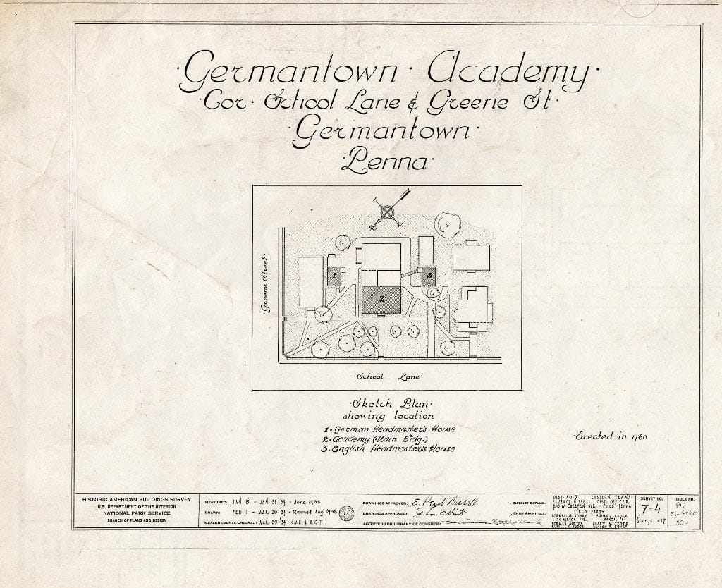 Blueprint HABS PA,51-Germ,33- (Sheet 0 of 17) - Germantown Academy, 110 Schoolhouse Lane, Philadelphia, Philadelphia County, PA