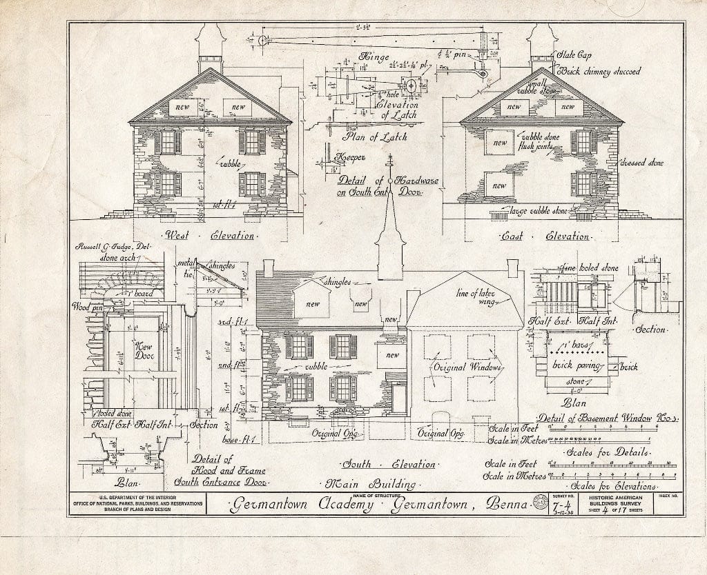 Blueprint HABS PA,51-Germ,33- (Sheet 4 of 17) - Germantown Academy, 110 Schoolhouse Lane, Philadelphia, Philadelphia County, PA