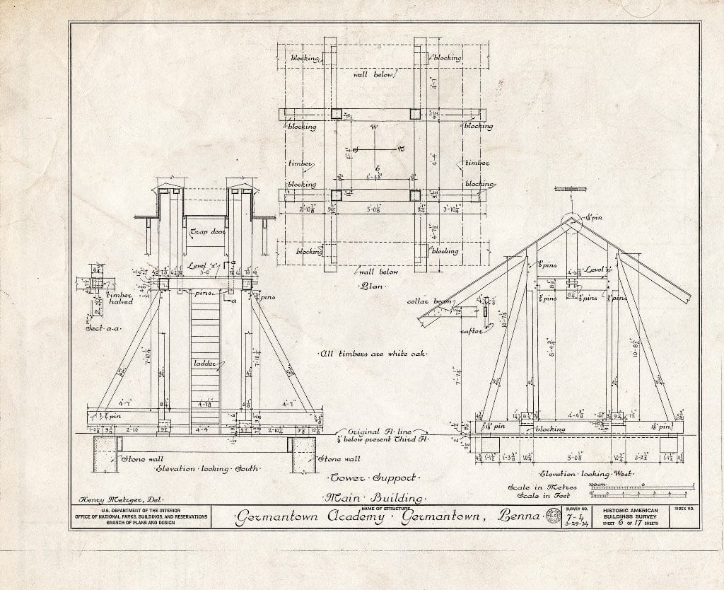 Blueprint HABS PA,51-Germ,33- (Sheet 6 of 17) - Germantown Academy, 110 Schoolhouse Lane, Philadelphia, Philadelphia County, PA