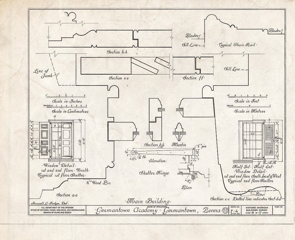 Blueprint HABS PA,51-Germ,33- (Sheet 8 of 17) - Germantown Academy, 110 Schoolhouse Lane, Philadelphia, Philadelphia County, PA