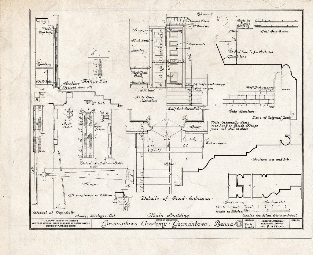 Blueprint HABS PA,51-Germ,33- (Sheet 9 of 17) - Germantown Academy, 110 Schoolhouse Lane, Philadelphia, Philadelphia County, PA