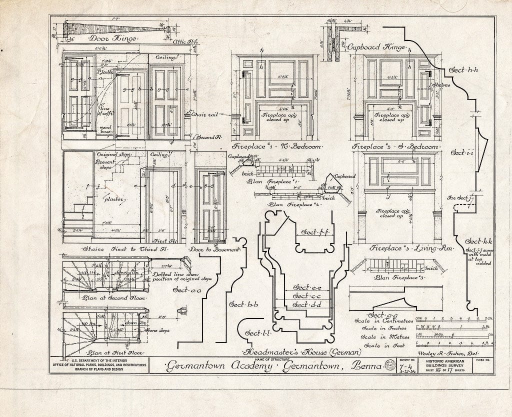 Blueprint HABS PA,51-Germ,33- (Sheet 16 of 17) - Germantown Academy, 110 Schoolhouse Lane, Philadelphia, Philadelphia County, PA