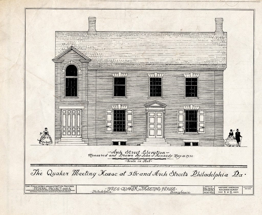Blueprint HABS PA,51-Phila,158- (Sheet 1 of 22) - Free Quakers Meetinghouse, 500 Arch Street, Philadelphia, Philadelphia County, PA