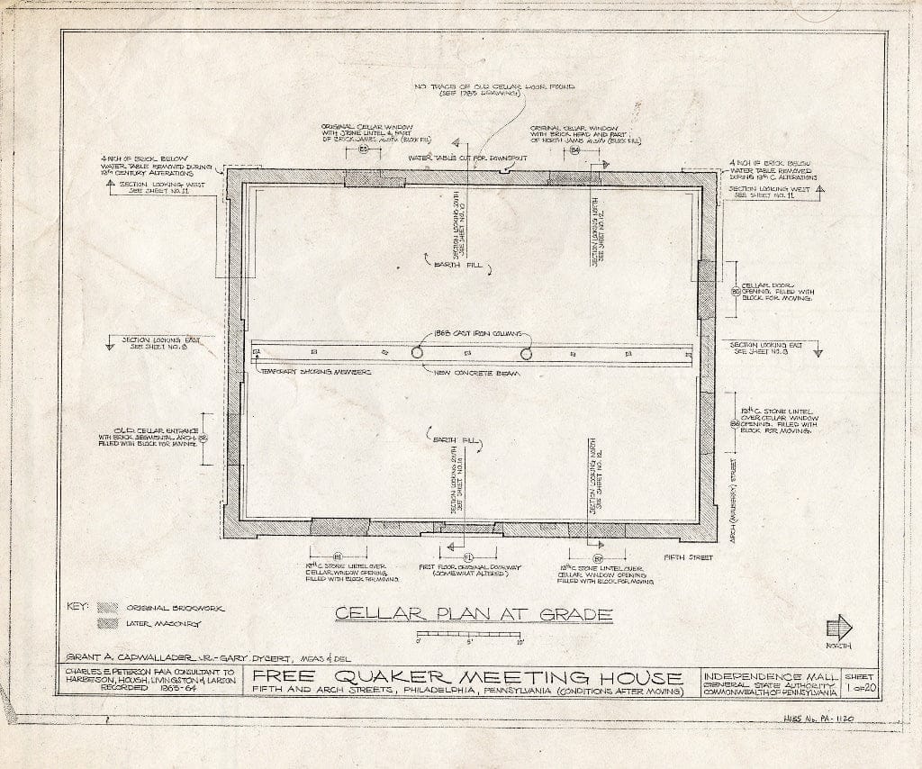Blueprint HABS PA,51-Phila,158- (Sheet 3 of 22) - Free Quakers Meetinghouse, 500 Arch Street, Philadelphia, Philadelphia County, PA