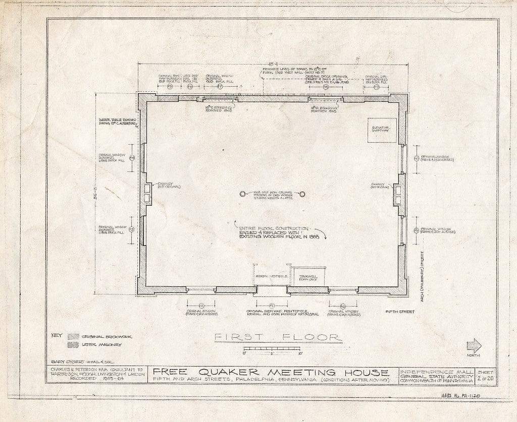 Blueprint HABS PA,51-Phila,158- (Sheet 4 of 22) - Free Quakers Meetinghouse, 500 Arch Street, Philadelphia, Philadelphia County, PA