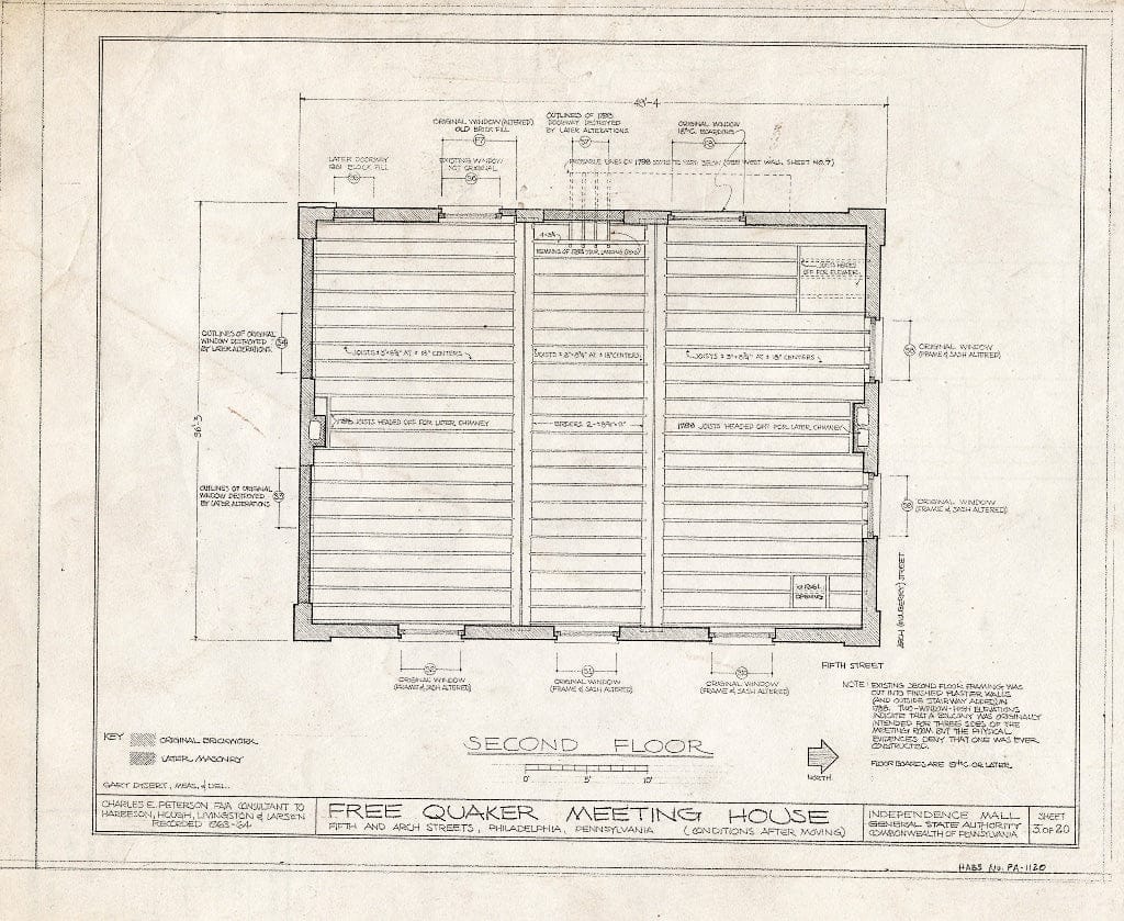 Blueprint HABS PA,51-Phila,158- (Sheet 5 of 22) - Free Quakers Meetinghouse, 500 Arch Street, Philadelphia, Philadelphia County, PA