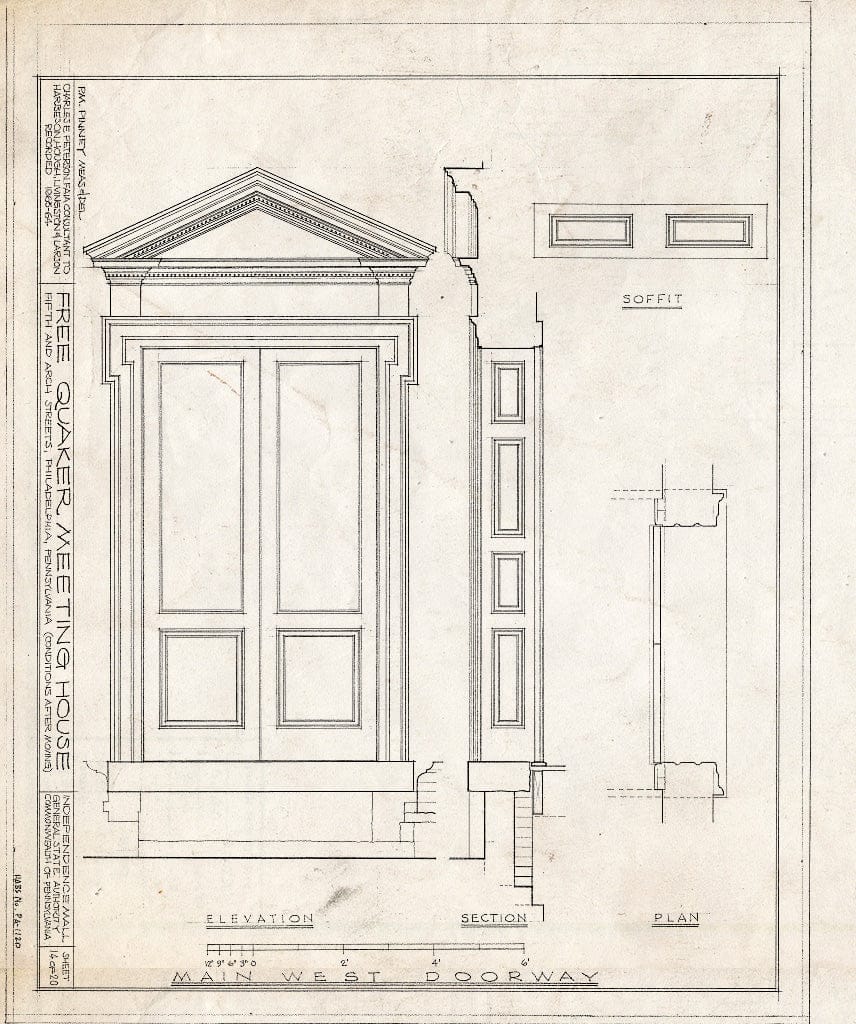 Blueprint HABS PA,51-Phila,158- (Sheet 16 of 22) - Free Quakers Meetinghouse, 500 Arch Street, Philadelphia, Philadelphia County, PA