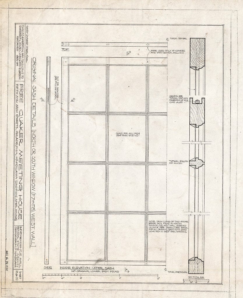 Blueprint HABS PA,51-Phila,158- (Sheet 20 of 22) - Free Quakers Meetinghouse, 500 Arch Street, Philadelphia, Philadelphia County, PA