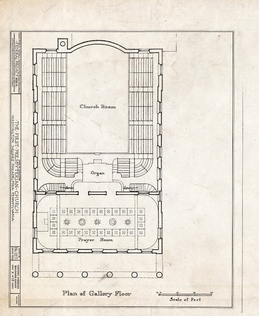 Blueprint HABS PA,51-Phila,124- (Sheet 2 of 15) - First Presbyterian Church, Seventh Street & Washington Square Vicinity, Philadelphia, Philadelphia County, PA