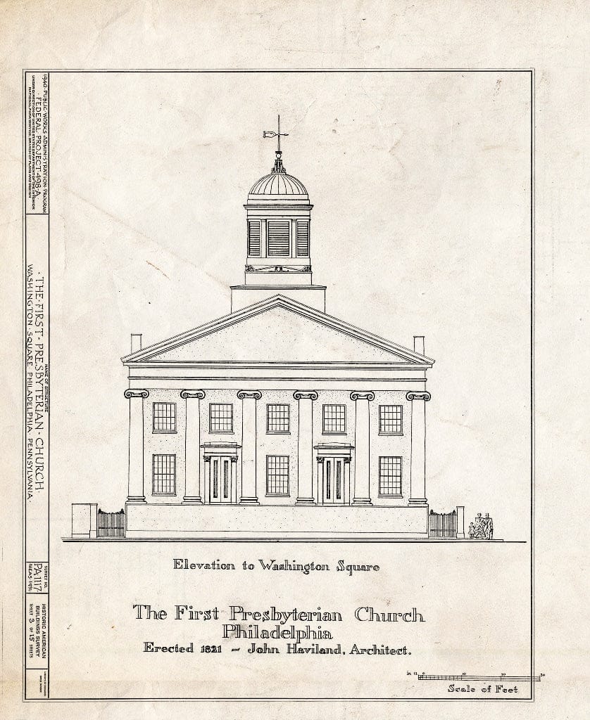 Blueprint HABS PA,51-Phila,124- (Sheet 3 of 15) - First Presbyterian Church, Seventh Street & Washington Square Vicinity, Philadelphia, Philadelphia County, PA