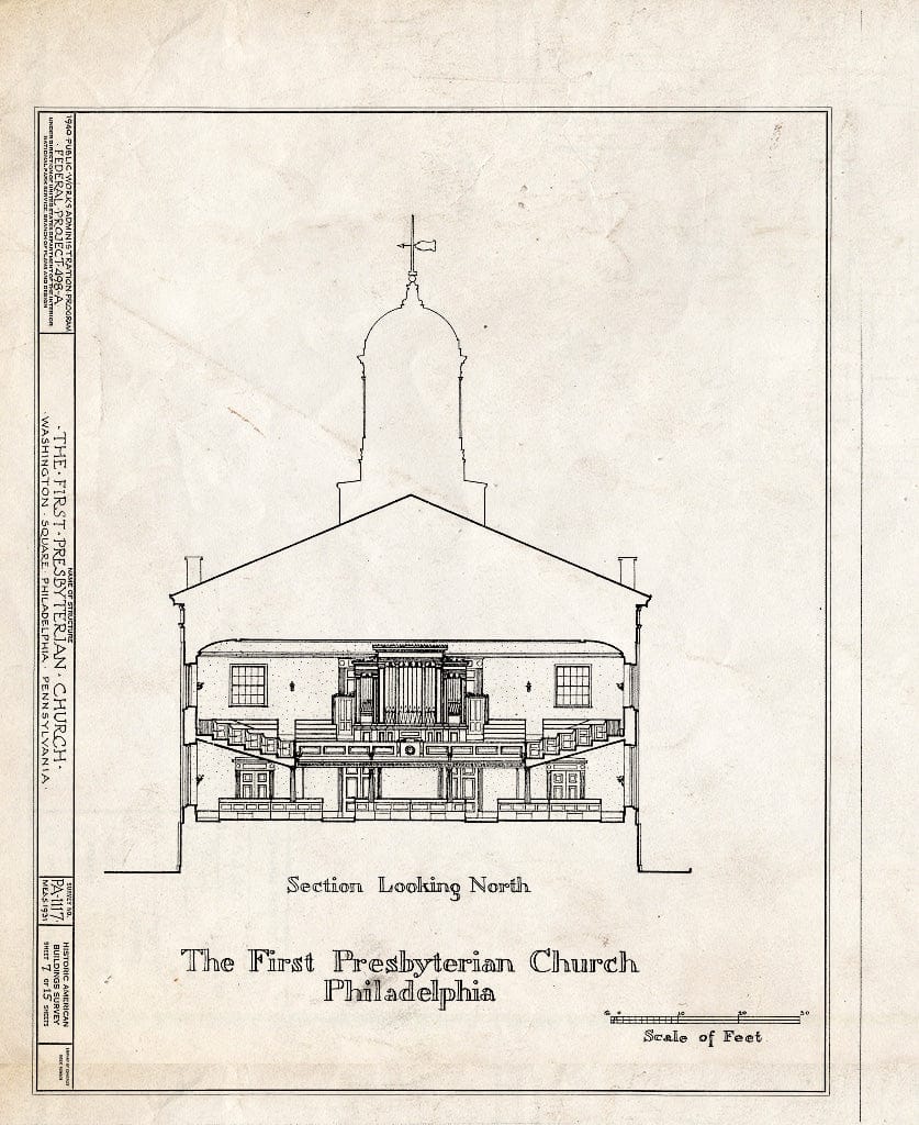 Blueprint HABS PA,51-Phila,124- (Sheet 7 of 15) - First Presbyterian Church, Seventh Street & Washington Square Vicinity, Philadelphia, Philadelphia County, PA