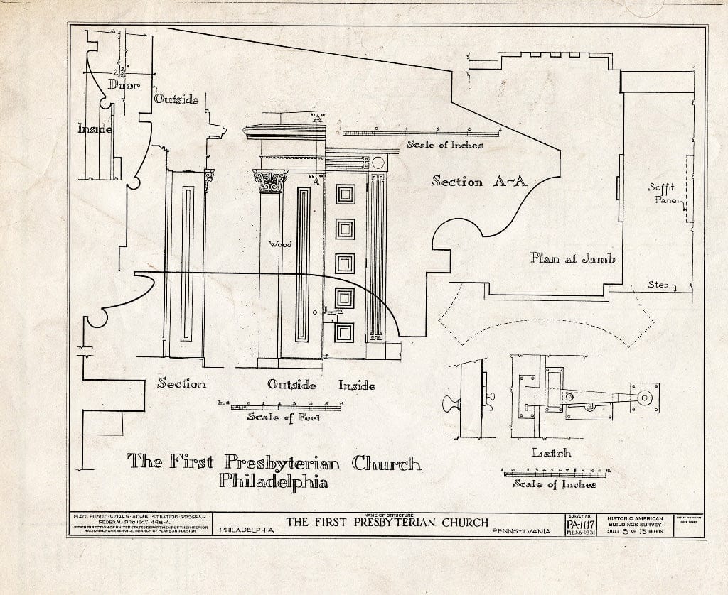 Blueprint HABS PA,51-Phila,124- (Sheet 8 of 15) - First Presbyterian Church, Seventh Street & Washington Square Vicinity, Philadelphia, Philadelphia County, PA