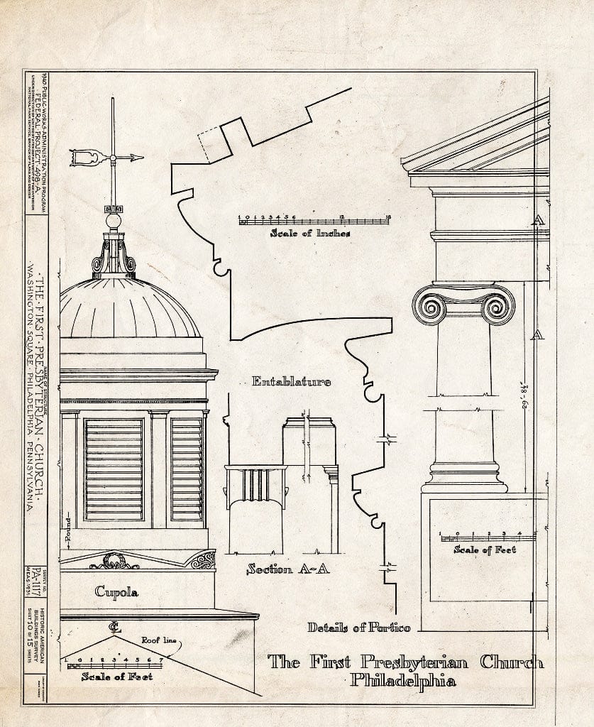 Blueprint HABS PA,51-Phila,124- (Sheet 10 of 15) - First Presbyterian Church, Seventh Street & Washington Square Vicinity, Philadelphia, Philadelphia County, PA