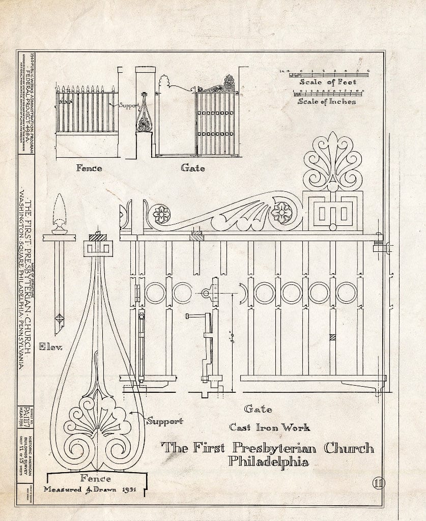 Blueprint HABS PA,51-Phila,124- (Sheet 11 of 15) - First Presbyterian Church, Seventh Street & Washington Square Vicinity, Philadelphia, Philadelphia County, PA