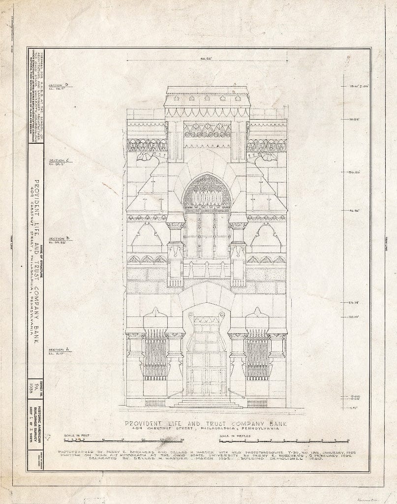 Blueprint HABS PA,51-Phila,256- (Sheet 1 of 2) - Provident Life & Trust Company Bank, 407-409 Chestnut Street, Philadelphia, Philadelphia County, PA
