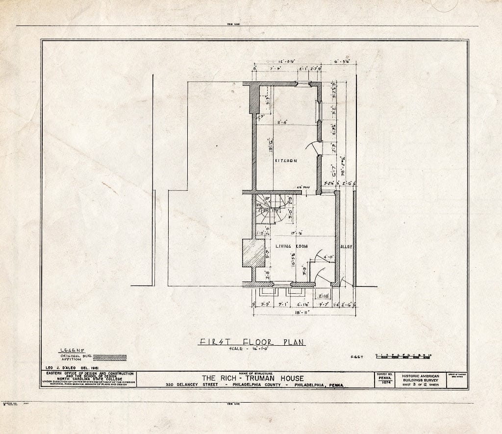 Blueprint HABS PA,51-Phila,261- (Sheet 3 of 12) - Rich-Truman House, 320 Delancey Street, Philadelphia, Philadelphia County, PA