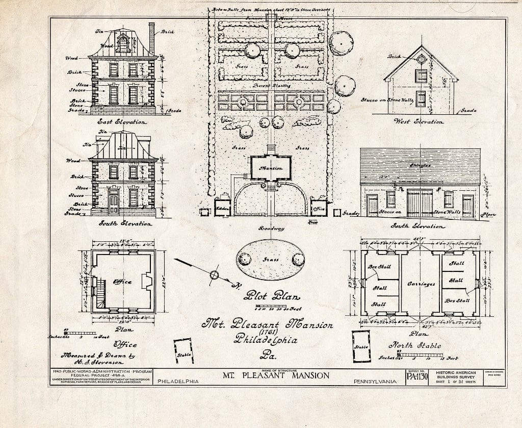 Blueprint HABS PA,51-Phila,15- (Sheet 1 of 31) - Mount Pleasant, East Fairmount Park, Philadelphia, Philadelphia County, PA