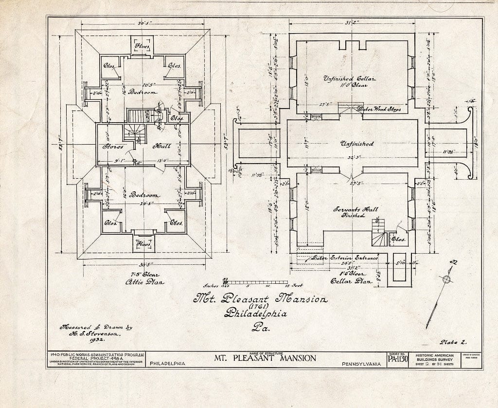 Blueprint HABS PA,51-Phila,15- (Sheet 2 of 31) - Mount Pleasant, East Fairmount Park, Philadelphia, Philadelphia County, PA