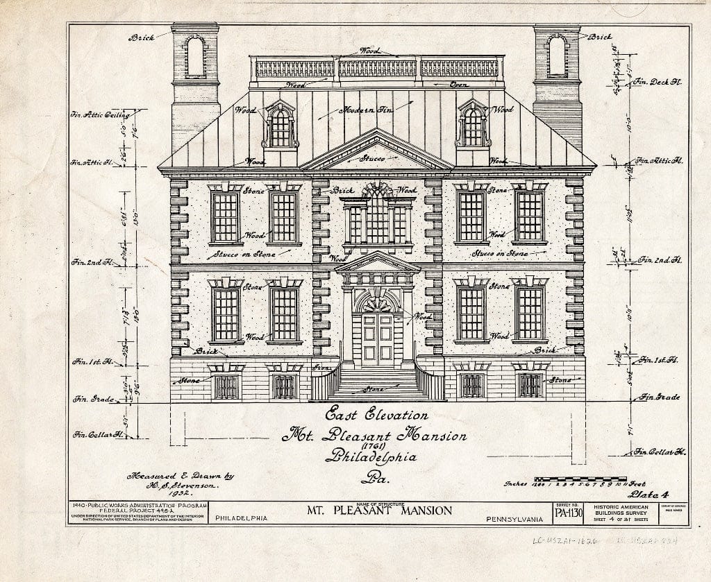 Blueprint HABS PA,51-Phila,15- (Sheet 4 of 31) - Mount Pleasant, East Fairmount Park, Philadelphia, Philadelphia County, PA
