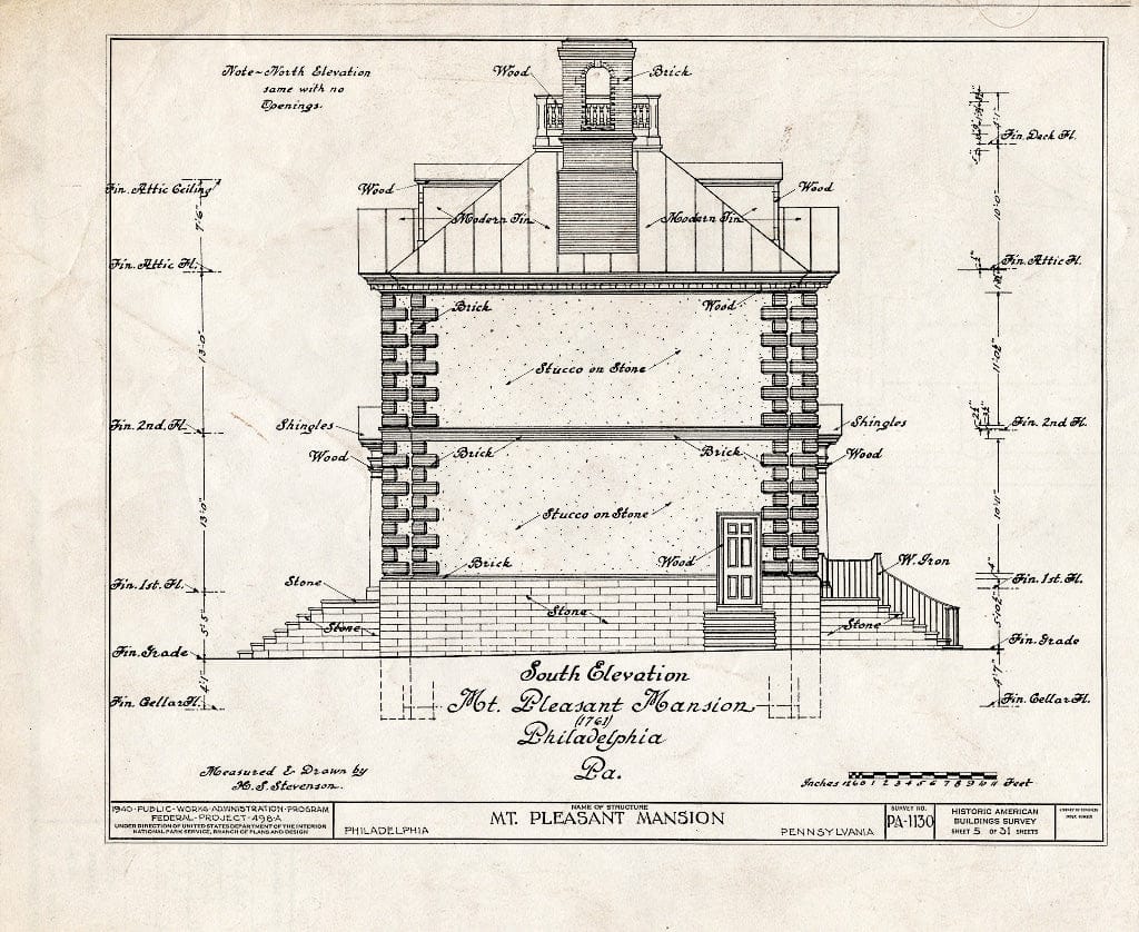 Blueprint HABS PA,51-Phila,15- (Sheet 5 of 31) - Mount Pleasant, East Fairmount Park, Philadelphia, Philadelphia County, PA