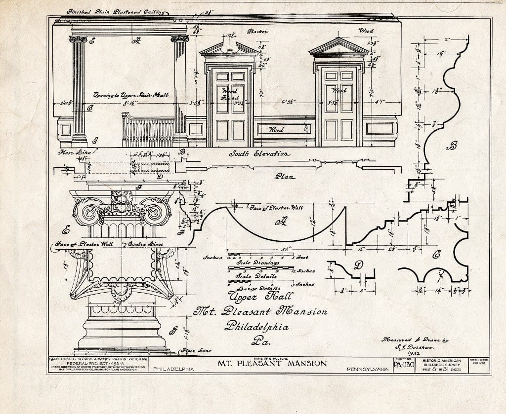 Blueprint HABS PA,51-Phila,15- (Sheet 8 of 31) - Mount Pleasant, East Fairmount Park, Philadelphia, Philadelphia County, PA