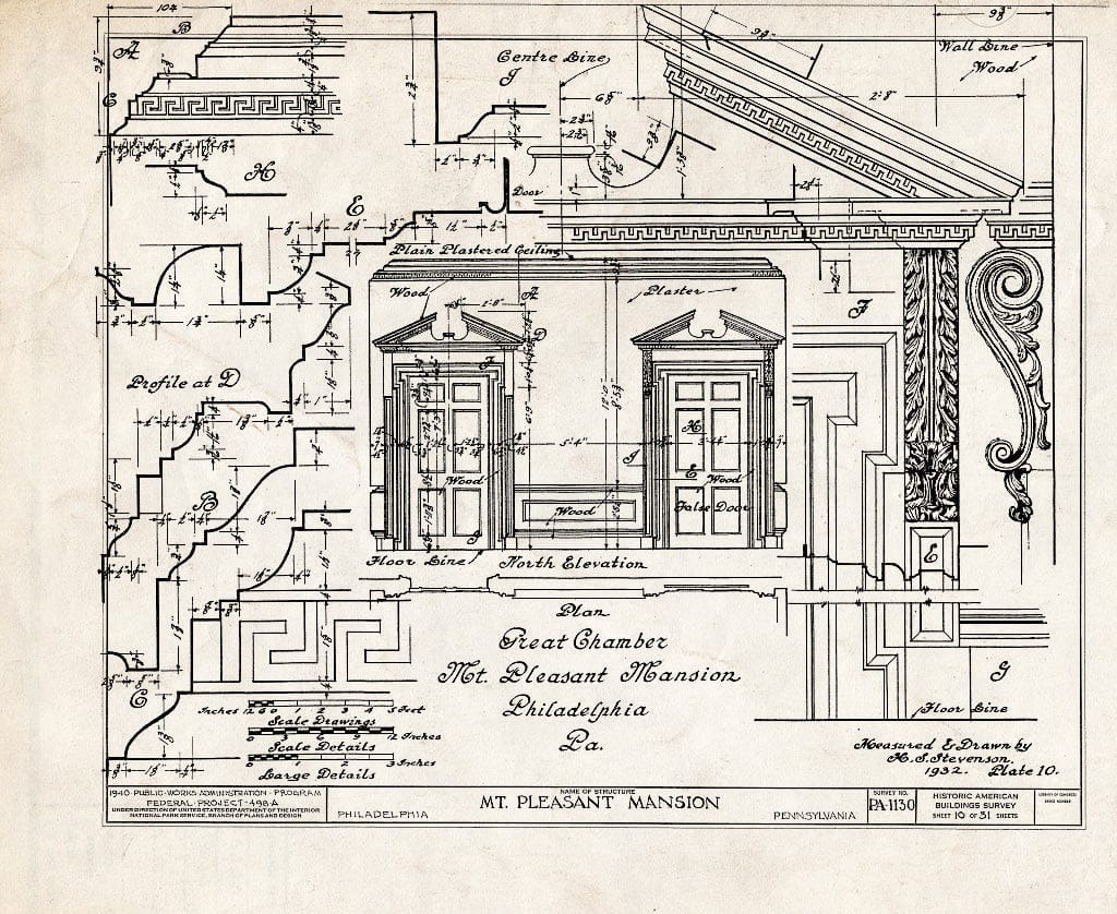 Blueprint HABS PA,51-Phila,15- (Sheet 10 of 31) - Mount Pleasant, East Fairmount Park, Philadelphia, Philadelphia County, PA