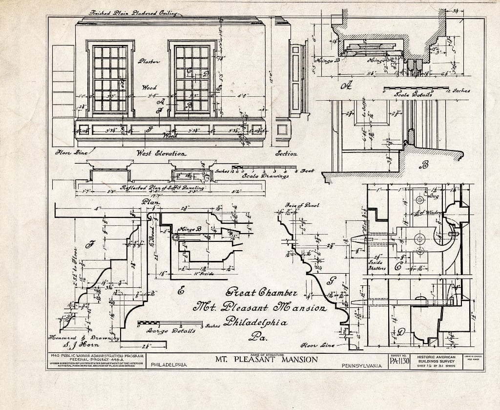 Blueprint HABS PA,51-Phila,15- (Sheet 12 of 31) - Mount Pleasant, East Fairmount Park, Philadelphia, Philadelphia County, PA