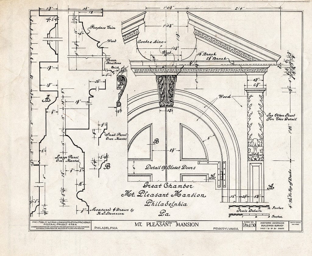 Blueprint HABS PA,51-Phila,15- (Sheet 13 of 31) - Mount Pleasant, East Fairmount Park, Philadelphia, Philadelphia County, PA
