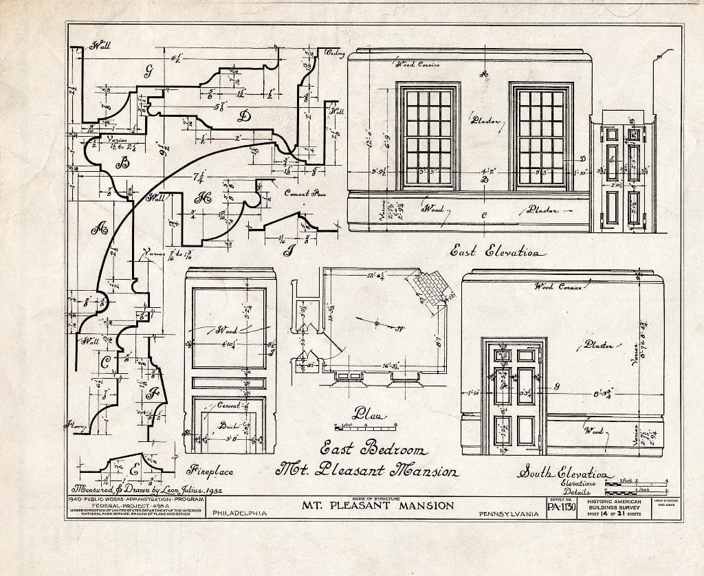 Blueprint HABS PA,51-Phila,15- (Sheet 14 of 31) - Mount Pleasant, East Fairmount Park, Philadelphia, Philadelphia County, PA