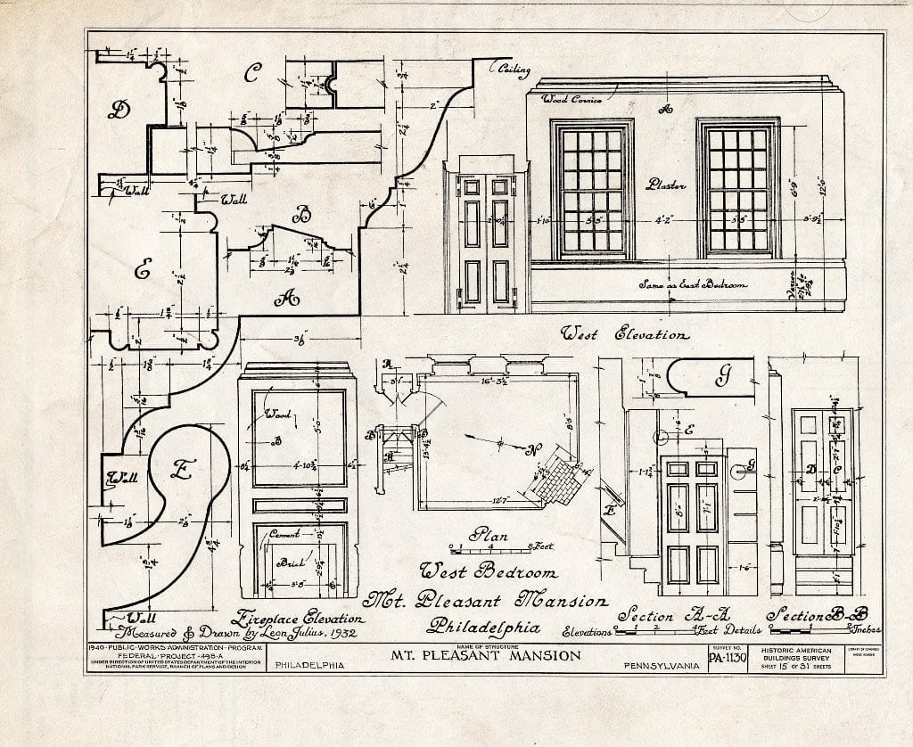 Blueprint HABS PA,51-Phila,15- (Sheet 15 of 31) - Mount Pleasant, East Fairmount Park, Philadelphia, Philadelphia County, PA