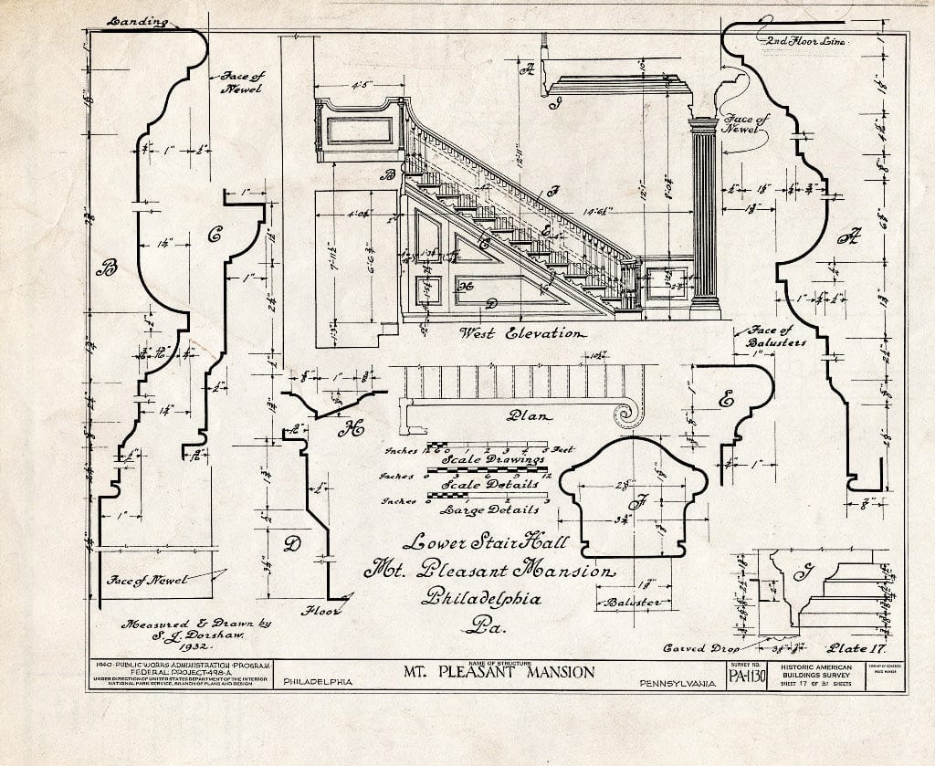 Blueprint HABS PA,51-Phila,15- (Sheet 17 of 31) - Mount Pleasant, East Fairmount Park, Philadelphia, Philadelphia County, PA