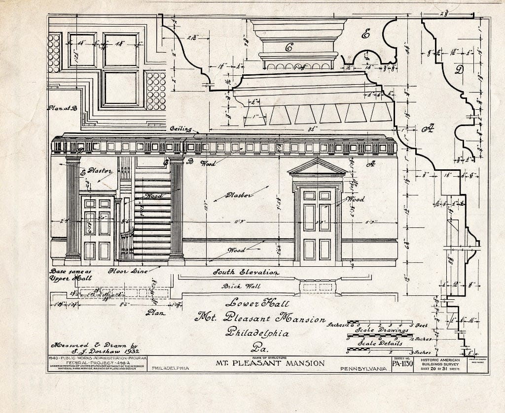 Blueprint HABS PA,51-Phila,15- (Sheet 20 of 31) - Mount Pleasant, East Fairmount Park, Philadelphia, Philadelphia County, PA