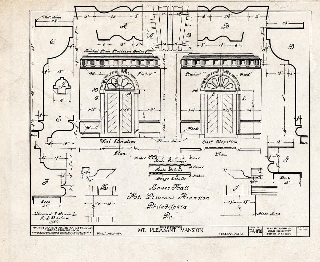 Blueprint HABS PA,51-Phila,15- (Sheet 21 of 31) - Mount Pleasant, East Fairmount Park, Philadelphia, Philadelphia County, PA